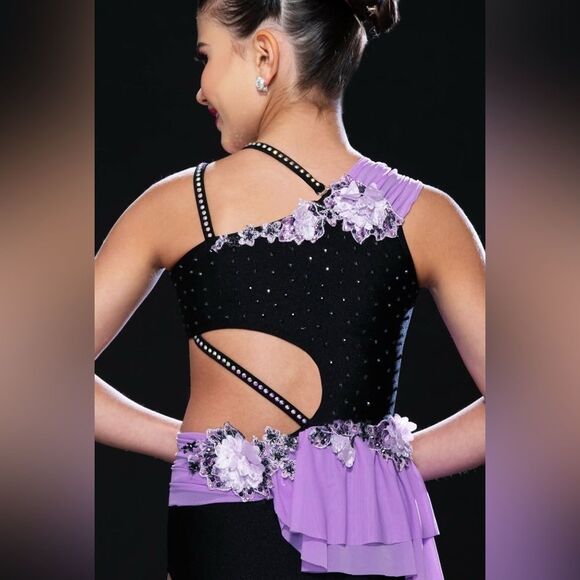Glamour solo dance costume purple lavender black rhinestone lyrical LC child - Picture 3 of 10
